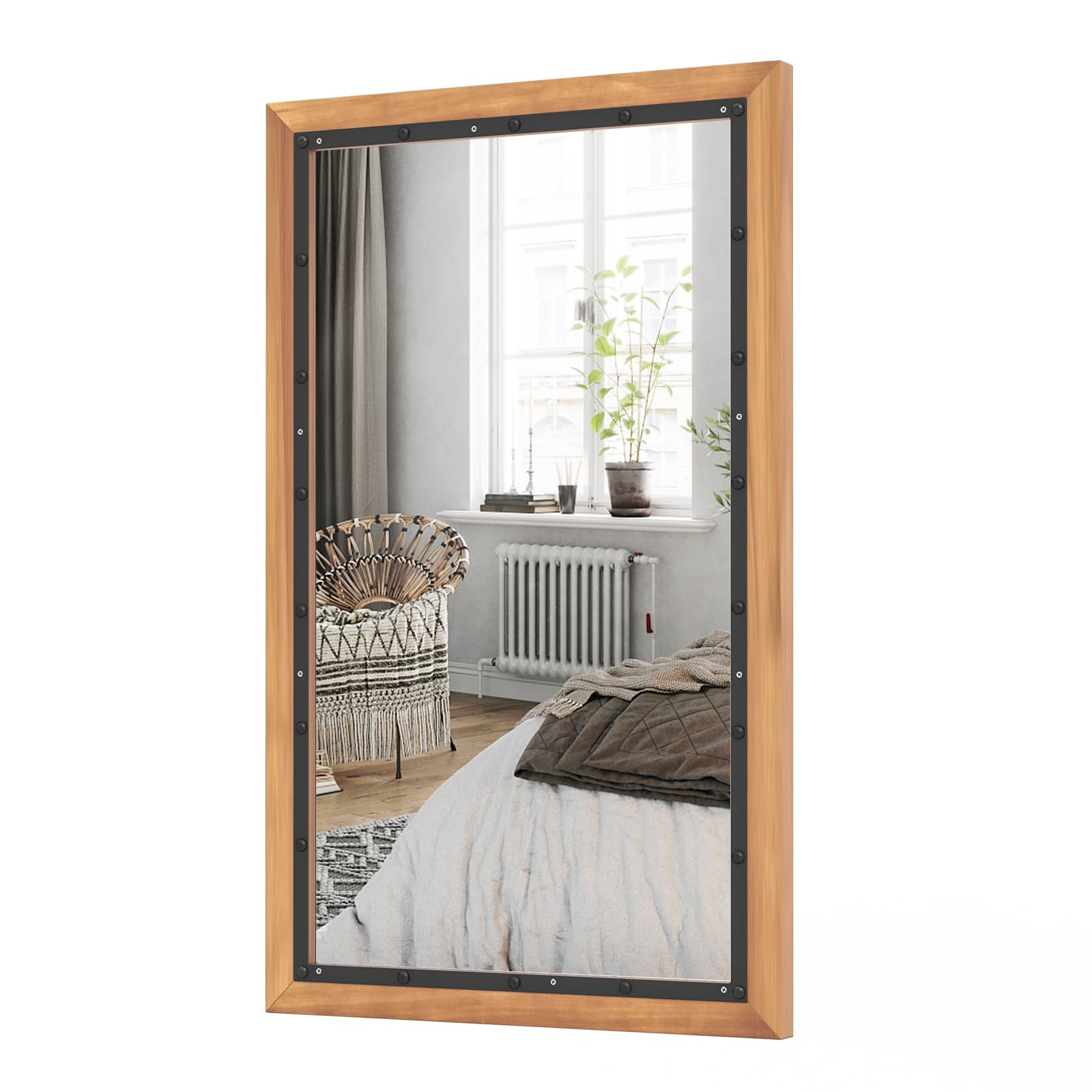 Miroir rustique en bois Tangkula, miroir mural rectangulaire avec cadre et panneau arrière